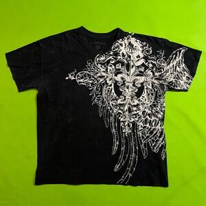 Victorious Black Graphic T-Shirt Mens Large Fleur De Lis Wing Print